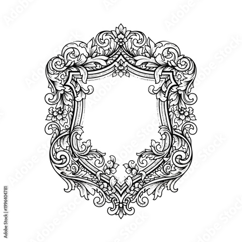 Intricate Ornate Floral Frame Design Element.
