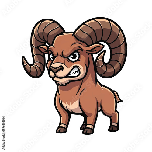 Cartoon angry ram with big horns.