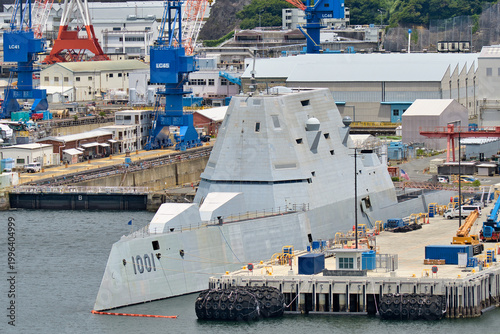 United States Navy USS Michael Monsoor (DDG-1001), Zumwalt-class guided-missile destroyer moored at port.