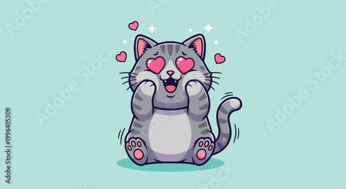 Cute Cartoon Cat With Heart Eyes Expressing Love And Happiness.