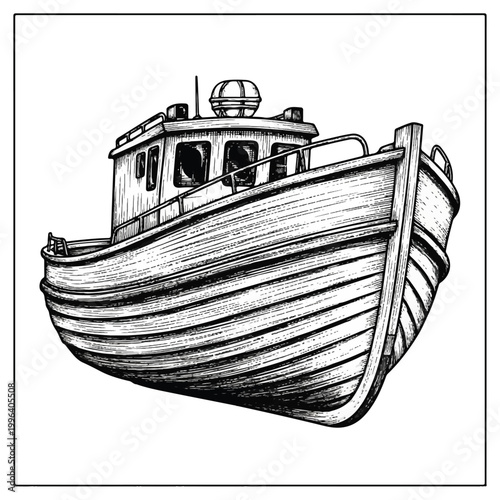 Vintage Fishing Boat Hull Design.