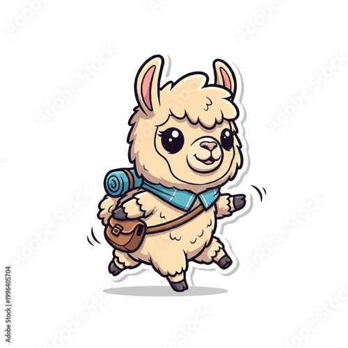 Cartoon Llama with Backpack Running.