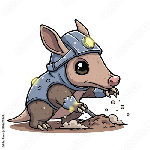 Cartoon armadillo in mining gear.