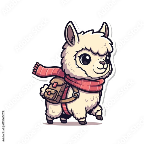 Cute Cartoon Llama Wearing Scarf 1.