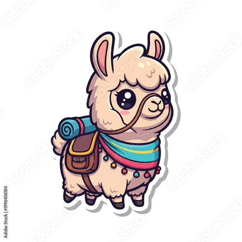 Cartoon Llama with Backpack and Scarf.