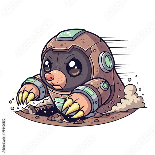 Cartoon Mole in Space Suit Crawling.