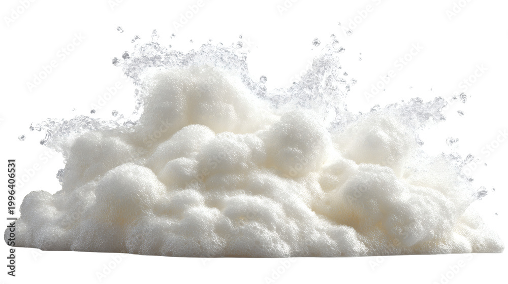 Fototapeta premium Soap foam splash with bubbles and soft texture, isolated on a white background