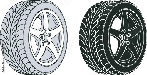 Car Tire Vector Graphics Featuring Two Different Tread Patterns