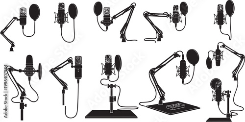 Microphone and boom arm setup for audio recording and podcasting set file