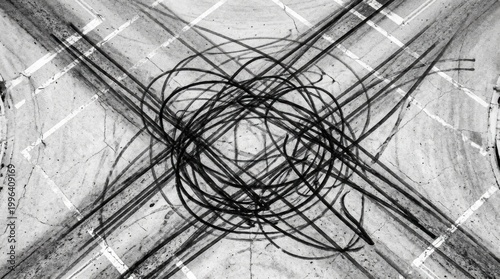 Abstract Black and White Lines Intersection Graphic Art.