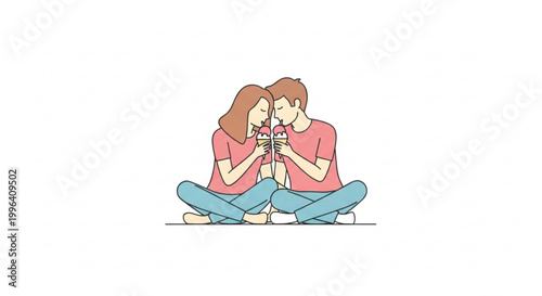 Couple sharing ice cream cones illustration