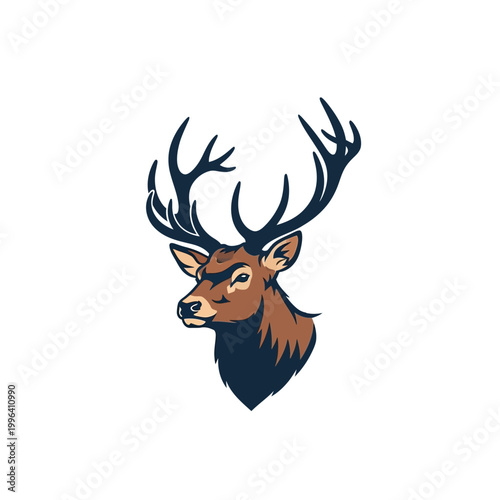 Majestic Stag Head with Antlers Illustration.