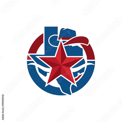 Red Star Emblem with Texas Outline and Circular Design.