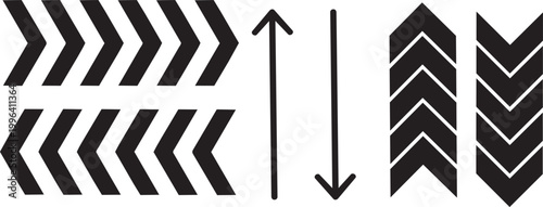 Abstract Chevron Arrow Dynamics: A graphic depiction of chevron patterns interacting with directional arrows, symbolizing movement, transition, and opposing forces.png
