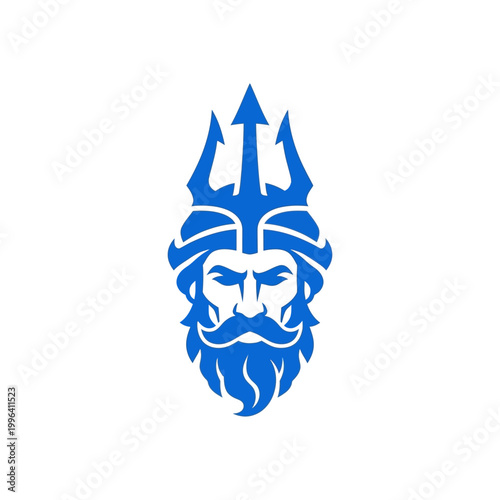 Blue Triton Head With Trident Symbol.