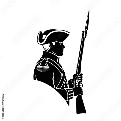 Silhouette of a Revolutionary War Soldier holding a musket.