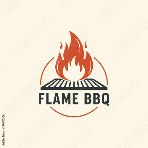 Flame BBQ Logo Design with Grill and Fire.