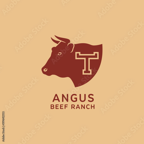 Angus Beef Ranch Logo Design Featuring a Bull Head.