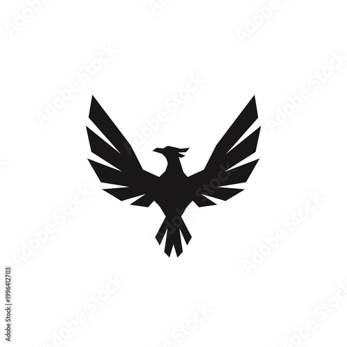 Stylized Black Phoenix Silhouette with Wings Spread Wide.