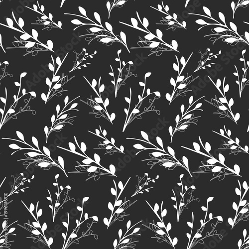 Εκτύπωση καμβά White branches and leaves create a seamless botanical pattern