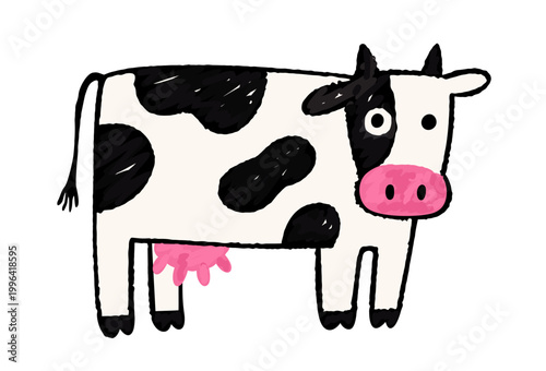 Cow. Childish handdrawn doodle in naive style. Vector isolated illustration