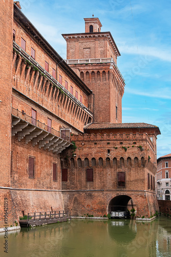 Castle Estense (Castello Estense) or St. Michael's Castle (Castello di San Michele) moated medieval castle, was built in 1385 by order of the Marquis Nicolo II d’Este. Ferrara, Emilia-Romagna, Italy.