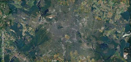 Schilderij op canvas Berlin Capital City Urban Landscape and Spree River Aerial Satellite View, Germa