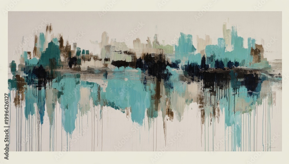 Obraz premium Abstract Teal and Brown Landscape Reflection Painting.