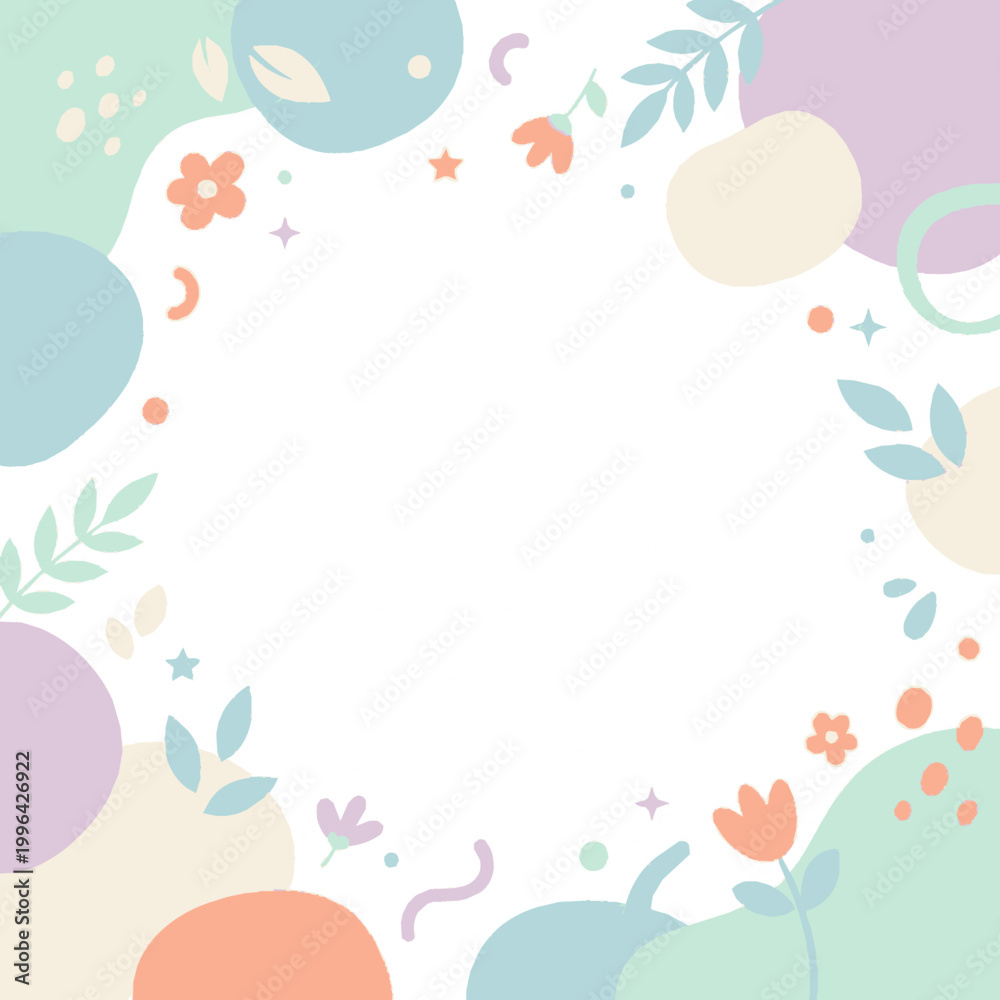 Obraz premium Floral abstract frame with pastel color blobs and a circular empty space