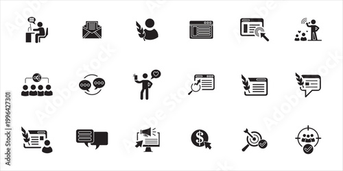 blogger icon set. influencer, vlogger, author, audience,  branding and more. simple solid vector