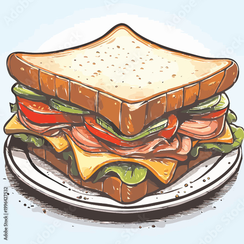sandwich with ham and cheese vector
