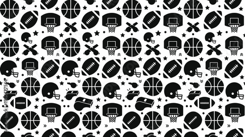 Seamless black and white pattern of science and technology icons for graphic design and branding.