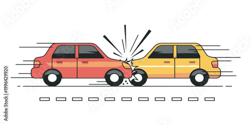 Traffic Accident Vector Illustration with Collision Cars and Road Scene