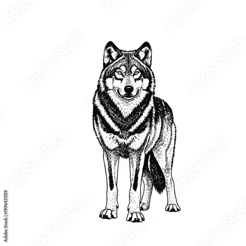 Detailed illustration of a wolf standing.