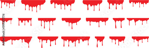 Set of dripping red paint elements isolated for horror and scary decorative graphic design project needs