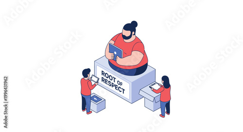 Isometric Illustration of Respect - Teamwork and Leadership Concept.