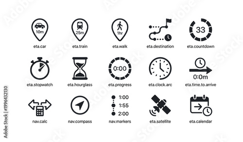 Eta and navigation icons showing transport modes and timing symbols
