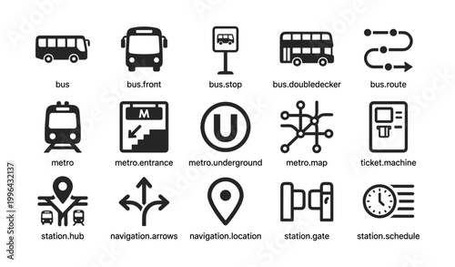 Public transport icons showing bus and metro symbols in grid