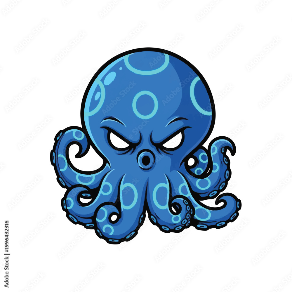 Fototapeta premium Angry cartoon octopus with spots.
