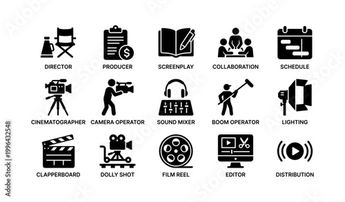 Film production role icons displayed in labeled grid on white