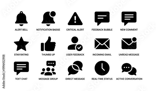 Notification and messaging icons displayed in labeled icon grid