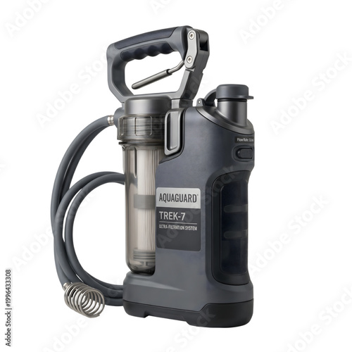 Premium Portable Water Filter Isolated on Transparent Background, High Quality Outdoor Filtration Device