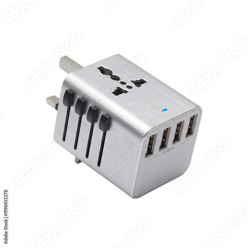 Premium Travel Adapter Plug Isolated on Transparent Background, High Quality Universal Power Adapter