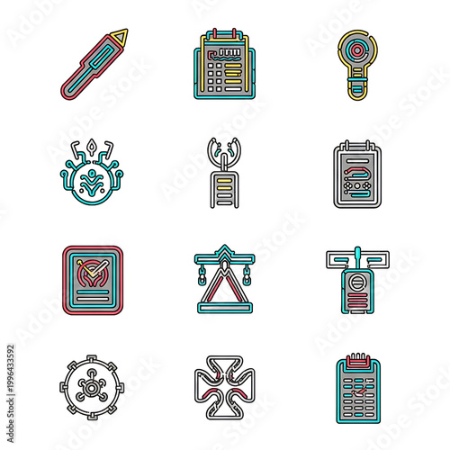 Colorful business icons and symbols.