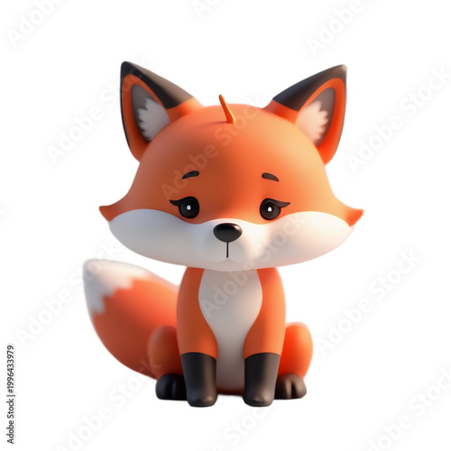 Stylized fox 3D character sitting isolated on transparent background