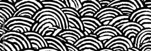 Japanese ripple pattern with hand drawn waves. Black and white seamless pattern forming abstract ripples or ocean waves