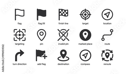 Location and navigation icons arranged in grid on white