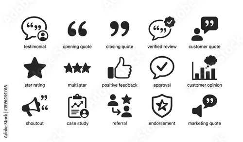 Customer feedback and testimonial icons in grid layout