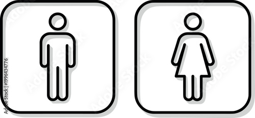 Restroom sign vector icons, toilet and bathroom symbols for male and female, man and woman gender icons for public washroom on transparent background