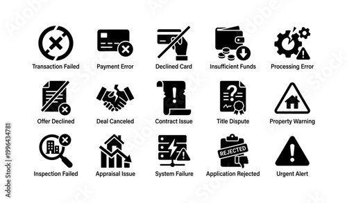 Payment and transaction error icons for property transactions